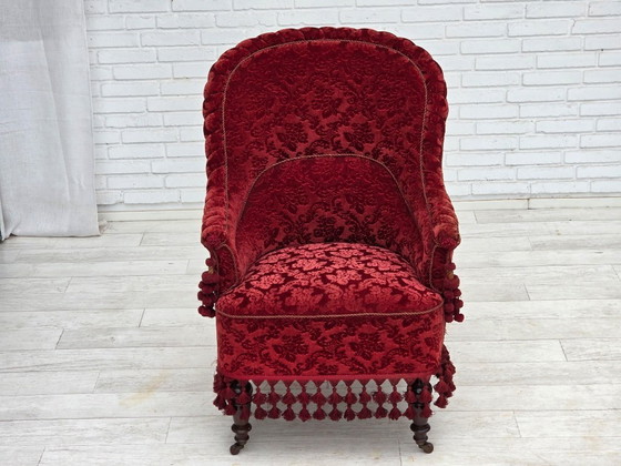 Image 1 of Fauteuil danois à haut dossier, années 1950, revêtement en velours, pieds en bois de hêtre.