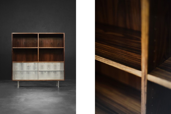 Image 1 of Buffet haut vintage en bois de rose avec verre, Mid Century Scandinavian Modern, 1960s