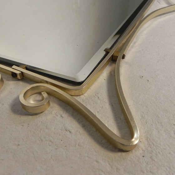 Image 1 of Vintage geslepen spiegel in aluminium frame, jaren 50