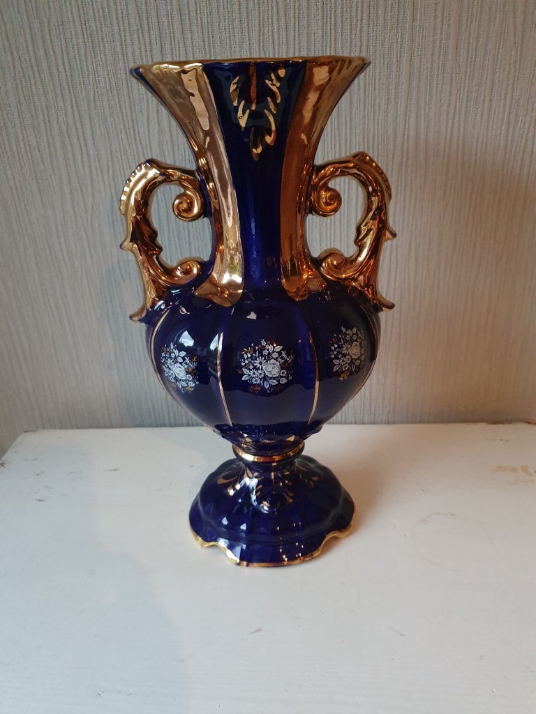Vase exclusif en céramique italienne - bleu cobalt 37 cm