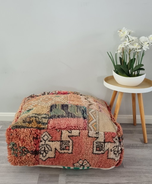 Patchwork vintage marokkaanse poef van echt wol