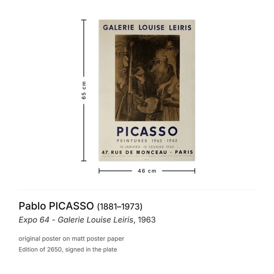 Pablo Picasso Poster Expo 64 – Galerie Louise Leiris 1963 – Paper (photo 3 of 5)