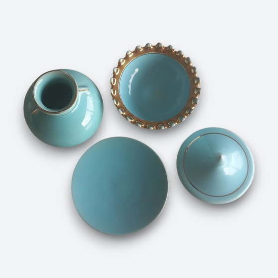 Image 1 of Art Deco ceramic ensemble turquoise with gold
