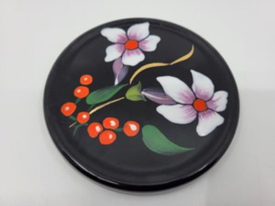 Image 1 of Sottobicchieri smaltati e sottobicchieri di Manufacture Des Emaux De Longwy 1798, Francia, anni '70, set di 3