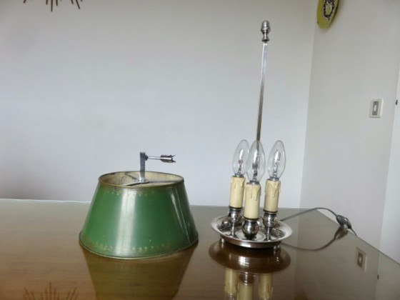 Image 1 of Antique French bouillotte lamp in chromed bronze and lacquered sheet metal, 1930