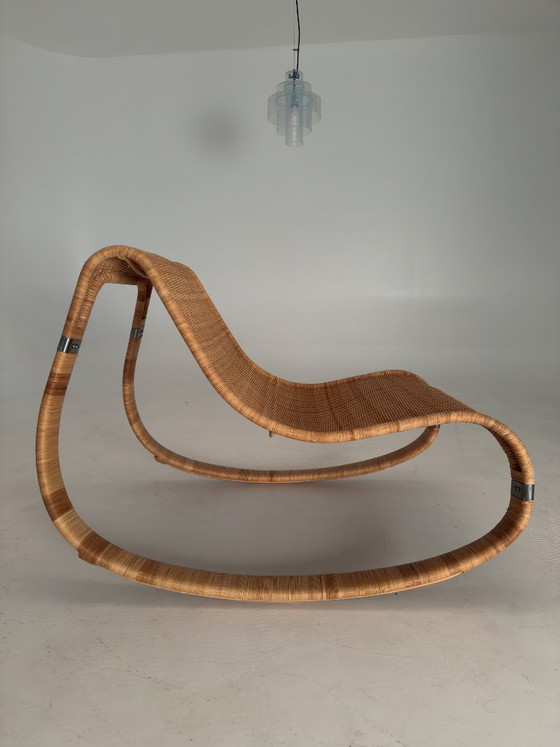 Sedia a dondolo IKEA Gunghult vintage, James Irvine 2002, Ikea x James Irvine, Sedie a dondolo, Rattan, Metallo (foto 2 di 8)