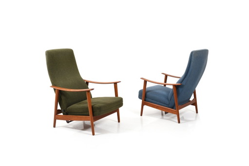 Chaises longues inclinables en teck danoises du Mid Century, années 1960, ensemble de 2