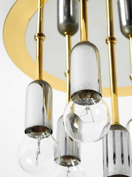 Image 1 of Lampada da soffitto postmoderna originale anni '80 di H. Schmidt Leuchtenfabrik, in ottone e cromo