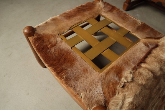 Brutalist oak lounge armchair and ottoman in original goat hide, 1960s – Wood (photo 7 of 15)
