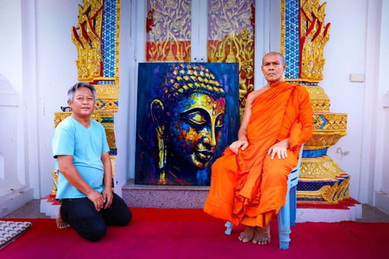 Image 1 of Unique hand-painted Buddha painting "Soul Echo" – Seksak Jaichumchen – 100 × 120 cm