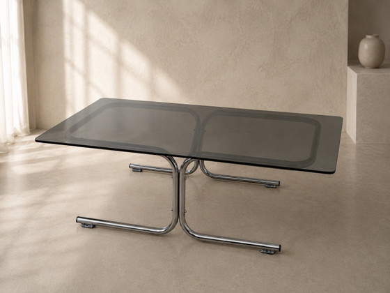 Bauhaus 70s Smoked Coffee Table Perfect Condition – Glass, Metal (photo 4 of 5)