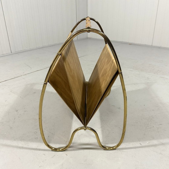 Image 1 of Brass & Rattan Magazine Holder 1950's
