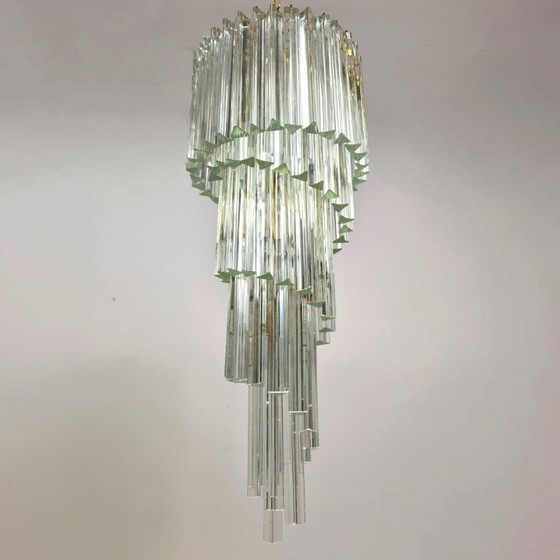 Vintage Venini Murano glas waterval kroonluchter Italy 1970s – Brass (photo 7 of 8)