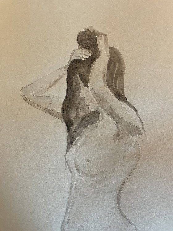 Image 1 of Ritratto di donna in acquerello seppia "The Bun"