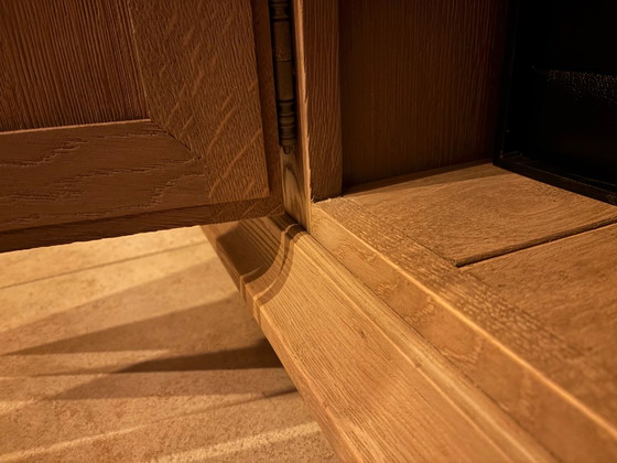 Beautiful sandblasted oak Sideboard and corner cabinet set – Glass, Metal (photo 3 of 10)