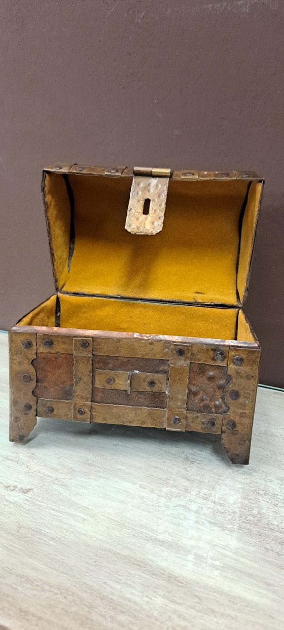 Baule miniatura antico, Oggetti decorativi, Rame, Metallo, Dorato (foto 2 di 7)