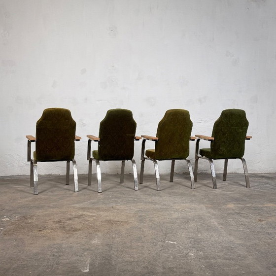 Image 1 of Brutalist Green Oak Armchairs set of 6, 1960s