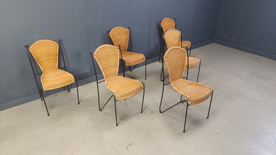 Image 1 of Rieten stoelen van Frederick Weinberg, jaren 1960, set van 6
