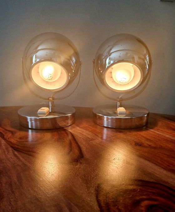 Image 1 of Pair of Space Age Style Chrome Lamps 1960