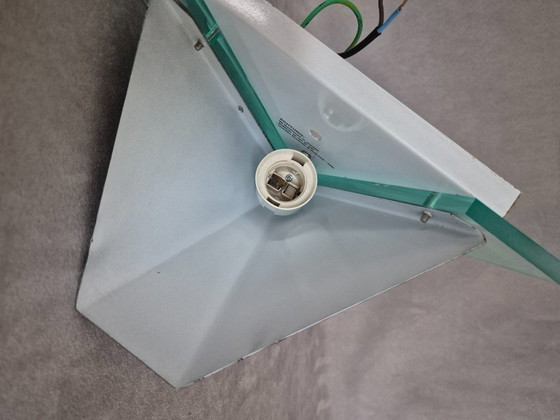 Image 1 of Postmodern Lucite Wall Lamps (80s/90s) — Sculptural Geometric Design, Ambient Uplight & Turquoise Glow, E27, Set of 2