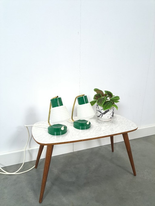 Mid Century set of 2 groene kunststof lamp, nachtlamp, tafellamp