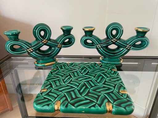 Keramische französische Kerzenhalter und Untersetzer - Vallauris Set
