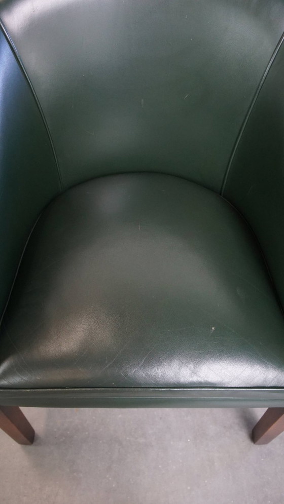 Image 1 of Beistell-/Ess-/Bürostuhl aus grünem Rindsleder und Holz im englischen Stil