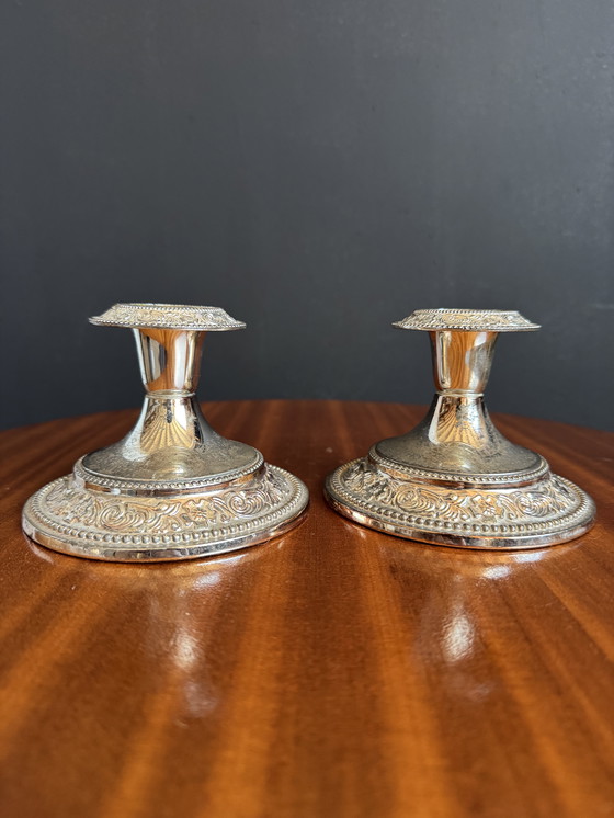Image 1 of Silver-plated metal candlesticks from the 1980s