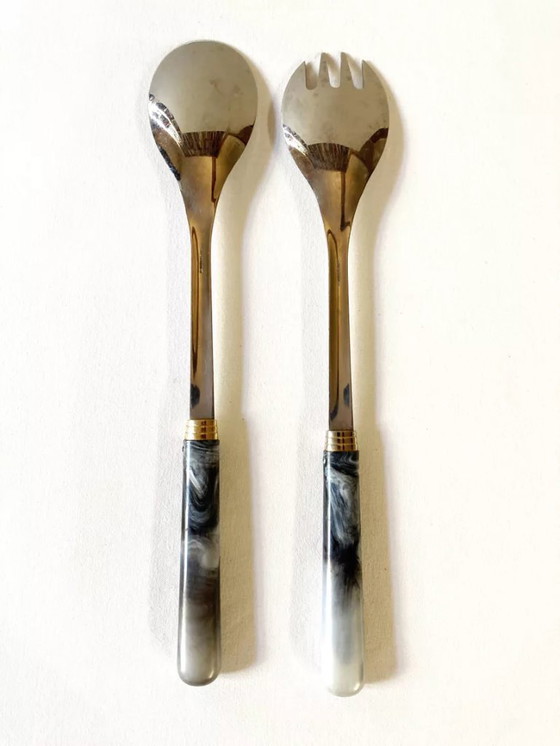 Image 1 of Couverts de service en inox et bakélite, Guy Degrenne