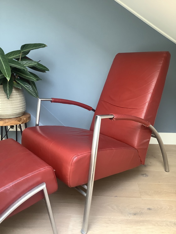 Image 1 of Harvink lederen Club fauteuil met hocker