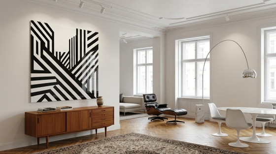 XXL Ausführung - Hyper Modern Abstrakt Minimalismus 01 Schwarz Weiss auf 5 mm Acrylglas 140x140 Cm I (photo 2 of 5)