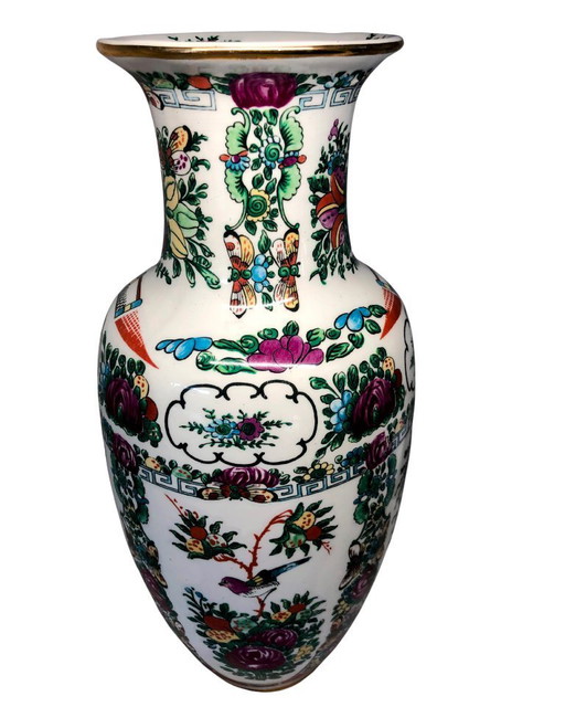 Vintage Chinese Style Porcelain Vase Floral Bird Decor