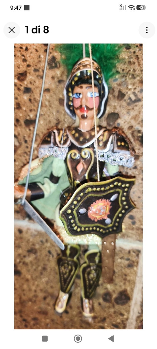 Orlando Pupo Marioneta Siciliana Vintage 28cm – decoratieve objecten, Metal, Textile (photo 2 of 8)