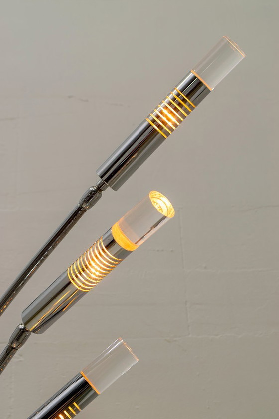 Image 1 of Midcentury Italian Arched Floor Lamp 5 Lights Chrome Metal and Lucite, 1960s