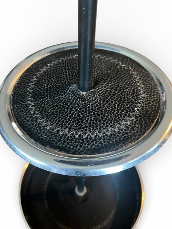 Image 1 of Vintage standing ashtray on wheels – Mid-Century, Space Age ashtray, black metal, 1970s