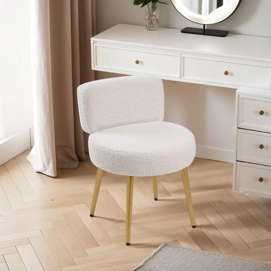 Image 1 of Voltsify Cream Faux Fur Vanity Stool Chair with Metal Legs for Apartments Guest Rooms Home Offices