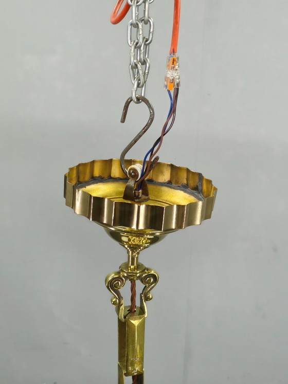 Image 1 of Lustre Art Déco tchèque en laiton à double position de bras, années 1930