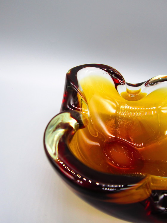 Image 1 of Vintage Murano-stijl Sommerso asbak – Amber/Bruin – Jaren '60