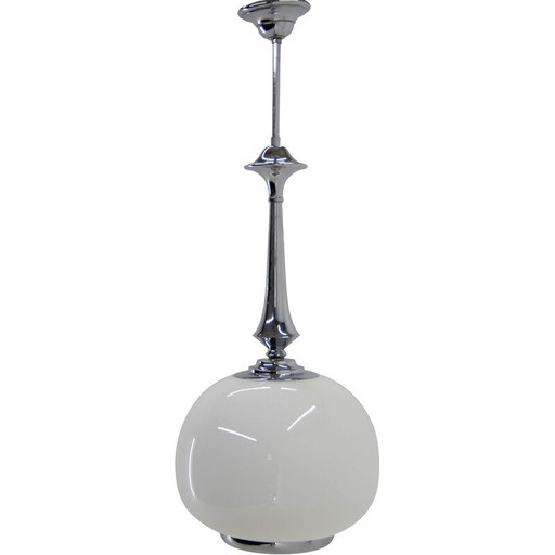Pendente Art Déco vintage in vetro soffiato e cromo, 1940