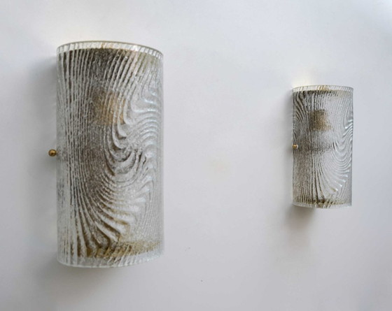 Image 1 of Paire d'appliques murales italiennes modernes en verre de Murano et laiton "Corteccia", années 80