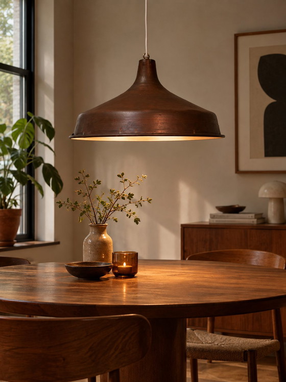 Vintage Mid-Century Pendant Lamp – Dark Copper / Brown Metal, 1960s/70s (photo 2 of 10)