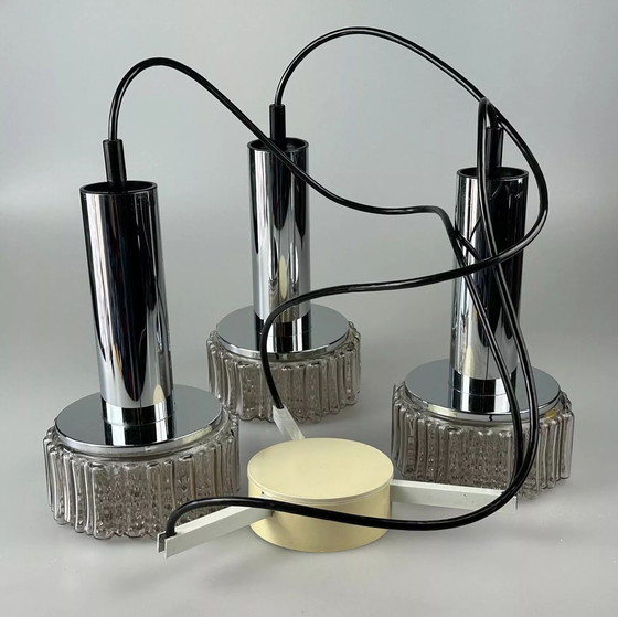 Image 1 of Lampada a cascata a 3 fiamme anni '60-'70 di Staff Leuchten Germania in vetro cromato