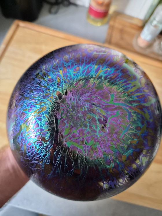 Vaso globo in vetro da studio iridescente vintage Royal Brierley. – Vasi (photo 8 of 8)