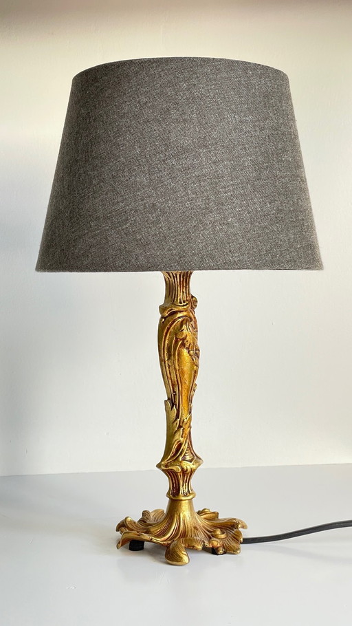 Lampe Laiton Massif et Tissu Façon Lin