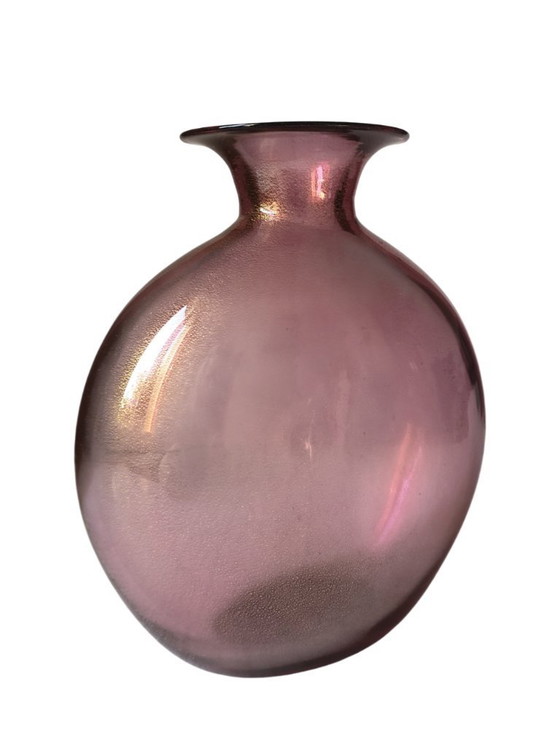 Image 1 of Purpurrosa Murano-Glasvase mit Aventurin, signiert Archimede Seguso, um 1960