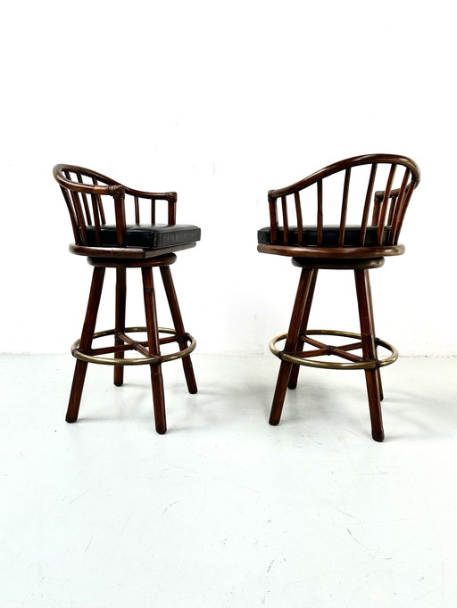 Tabourets de bar en bambou vintage par Hans Kaufeld pour McGuire, 1970