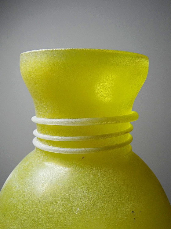 Image 1 of Murano scavo yellow baluster vase, Seguso style frosted glass, vintage 1960
