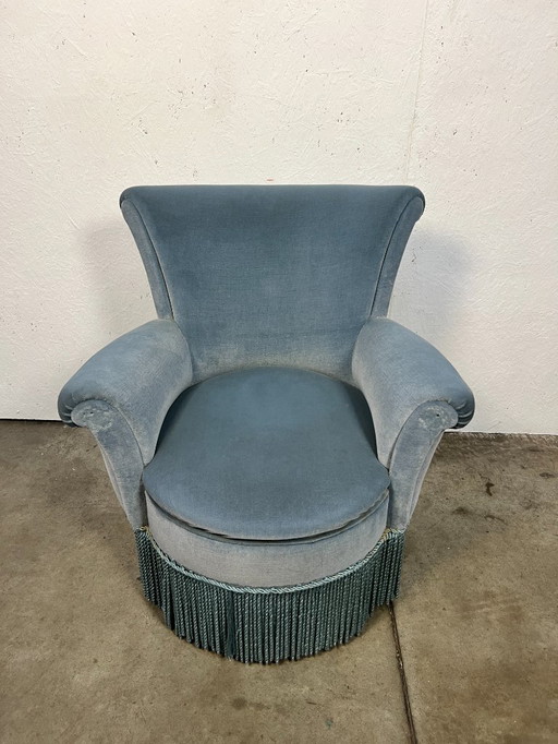 Poltrona da cocktail vintage, Francia anni '60, velluto blu
