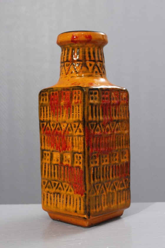 Image 1 of Vaso vintage Bodo Mans & Bay Keramik n° 70-25 arancio e rosso Germania Ovest anni '70