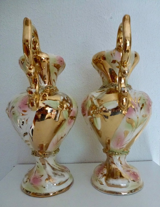 Image 1 of Pair of Vintage Capodimonte Vases – Italy – 33cm – Very Good Condition!